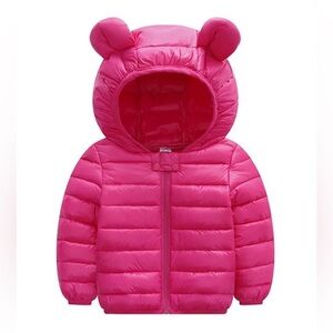 Puffer Winter Bright Pink Jacket with Bear Ears Hood Boys Girls Solid Dark Blue